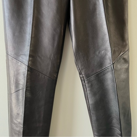 Danier Women’s Black 100% Leather Straight-Leg Pants Size 2 High Rise- bikercore - Picture 3 of 10